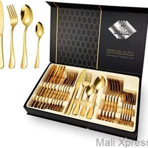 24pcs Gold Cutlery Set Forks Knives Spoons Stainless Steel Cutlery Tableware Set Luxury Golden Dinnerware Set