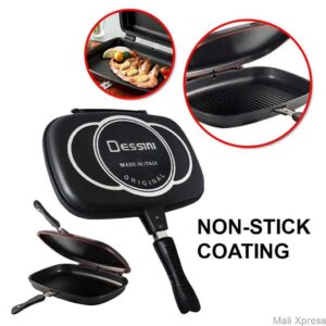 36cm Dessini Double Grill Pan Die Cast Non Stick Double-Sided Grill Pan with Free Apron, Spatula & Spare Rubber