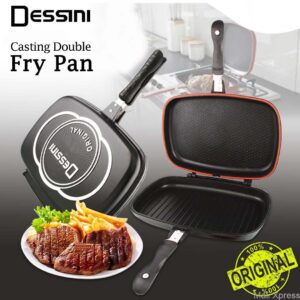 40cm Dessini Double Grill Pan Die Cast Non Stick Double-Sided Grill Pan with Free Apron, Spatula & Spare Rubber