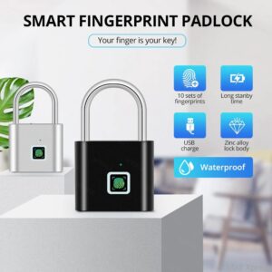Smart Fingerprint Padlock – Keyless, USB Rechargeable, IP66 Waterproof, Anti-Theft Security Lock for Luggage, Doors & Cabinets