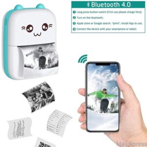 Portable Printer Mini Pocket Wireless Bluetooth Inkless Thermal Printer for Android iOS with 1 Roll Printing Paper Photo Label Notes Memo Picture Printing Printer Pocket